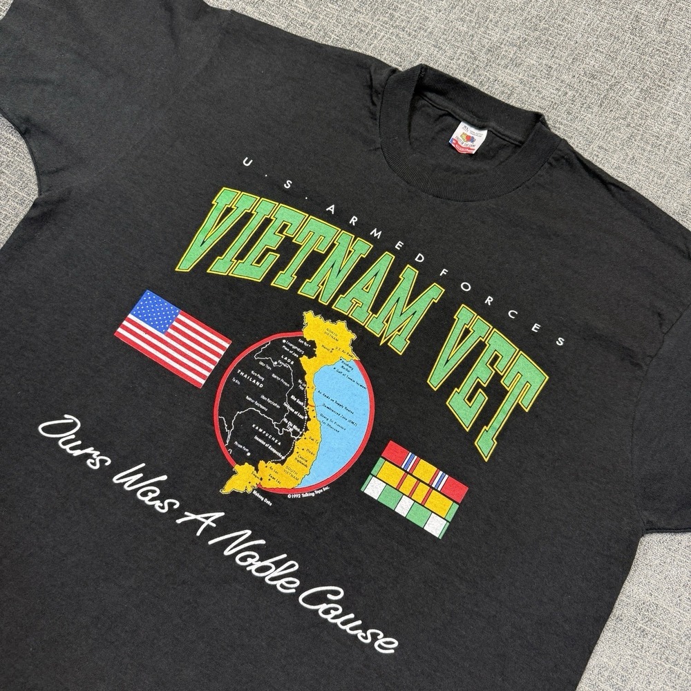 Vintage 1992 Vietnam Vet T Shirt‎ Mens XL USA Made Military Map Graphic Black